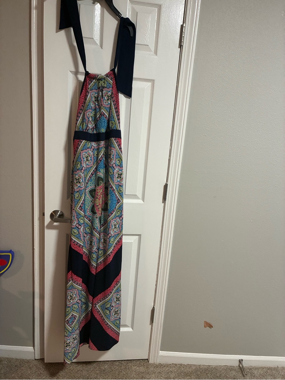 Allen B. By Allen Schwartz Navy Multicolor Halter Maxi Dress